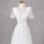 Chic / Beautiful White Sequins Prom Dresses 2024 A-Line / Princess Scoop Neck Short Sleeve Backless Floor-Length / Long Prom Formal Dresses