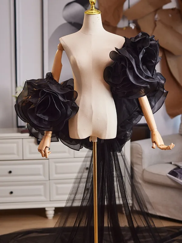 Fashion Black Handmade  Ruffle Flower Prom Shawls 2025