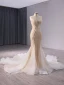 Sparkly High-end Champagne Handmade  Beading Pearl Sequins Evening Dresses 2024 Trumpet / Mermaid Strapless Sleeveless Backless Floor-Length / Long Evening Party