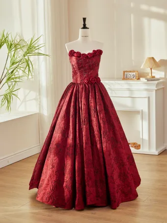 Vintage Bordeaux Appliques Galajurken 2026 Baljurk Strapless Mouwloos Ruglooze