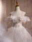 Mode Weiß Perle Applikationen Rüschen Ballkleider 2024 Ballkleid Spaghettiträger Kurze Ärmel Rückenfreies Lange Ball Festliche Kleider