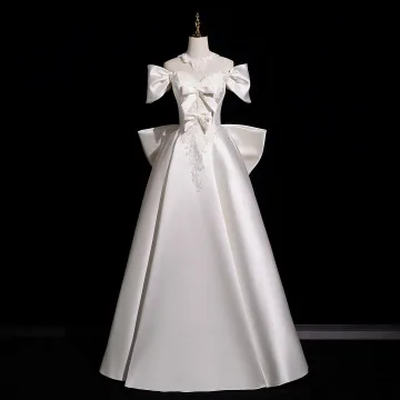 Modest Simple Elegant Ivory Beading Lace Flower Satin Wedding Dresses 2025 Ball Gown Off The Shoulder Sleeveless Backless Bow Floor Length Long Wedding