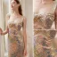 Sexy Champagne Paillettes Robe De Soirée 2022 Trompette / Sirène Satin Bretelles Spaghetti Sans Manches Dos Nu Noeud Tribunal Train Soirée Robe De Ceremonie