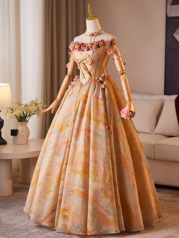 Élégant Orange Appliques Robe De Bal 2024 Princesse Bustier Sans Manches Dos Nu Longue Promo Robe De Ceremonie