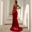 Sexy Burgundy Evening Dresses 2022 Trumpet / Mermaid Spaghetti Straps Sleeveless Backless Sweep Train Evening Party Formal Dresses