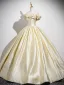 Chic / Beautiful Yellow Prom Dresses Ball Gown 2025 Off-The-Shoulder Short Sleeve Backless Floor-Length / Long Prom Formal Dresses