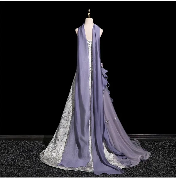 Charming Silver Appliques Sequins Evening Dresses 2025 A-Line / Princess Strapless Sleeveless Backless Sweep Train Evening Party Formal Dresses