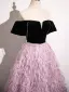 Classy Blushing Pink Tassel Ball Gown Prom Dresses 2025 Off-The-Shoulder Short Sleeve Backless Floor-Length / Long Prom Formal Dresses
