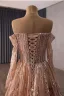 Luxus / Herrlich Glitzernden Rosa Handgefertigt Perlenstickerei Applikationen Pailletten Abendkleider 2026 A Linie Off Shoulder Lange Ärmel Rückenfreies Sweep / Pinsel Zug Abend