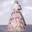 Fancy Champagne Lace Flower Prom Dresses 2022 Ball Gown Off-The-Shoulder Short Sleeve Backless Floor-Length / Long Prom Formal Dresses