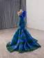Haut de Gamme Deux tons Océan Bleu En Dentelle Fleur Appliques Robe De Bal 2025 Trompette / Sirène Une épaule Sans Manches Dos Nu Train De Balayage Tulle Robe De Ceremonie
