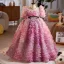 Flower Fairy Candy Pink Appliques Rhinestone Birthday Flower Girl Dresses 2025 Ball Gown Square Neckline Short Sleeve Backless Floor-Length / Long
