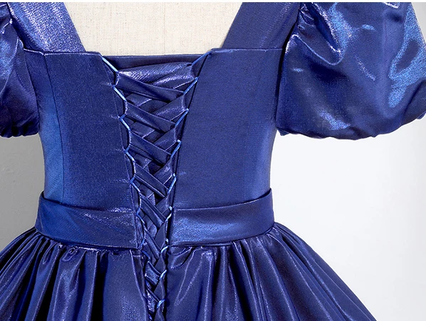 Vintage / Retro Royal Blue Rhinestone Prom Dresses 2024 Ball Gown Square Neckline Puffy Short Sleeve Backless Floor-Length / Long Prom Formal Dresses
