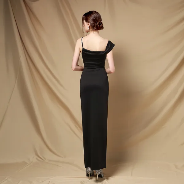 Modest / Simple Black Party Dresses 2022 Trumpet / Mermaid Spaghetti Straps Sleeveless Backless Floor-Length / Long Evening Party Cocktail Party Formal Dresses
