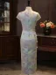 Vintage Silber Drucken Gespaltete Front Wadenlang Cheongsam 2026 Meerjungfrau Stehkragen Ärmel