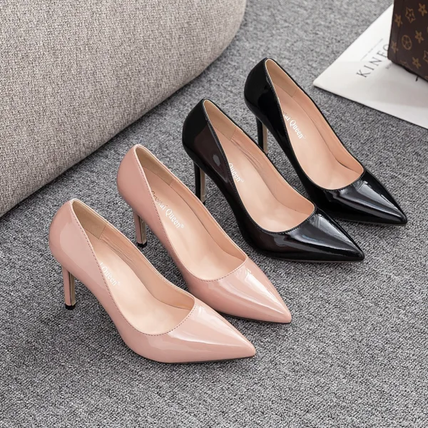 Sexy Schwarz Abend Lackleder Pumps 2023 9 cm Stilettos Spitzschuh Pumps Hochhackige