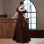 Fashion Burgundy Bow Satin Rhinestone Evening Dresses 2022 A-Line / Princess High Neck Puffy Short Sleeve Floor-Length / Long Evening Party Formal Dresses