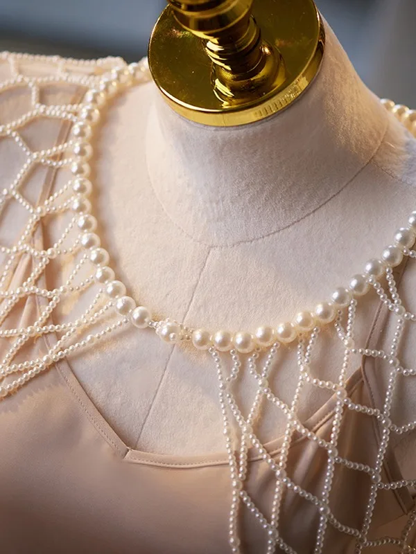 Unika Vintage Vita Handgjort Pärla Pierced sjal 2025