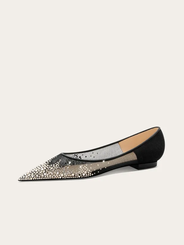 Uroczy Czarne Bal Skórzany Rhinestone Płaskie Szpiczaste Buty Damskie 2025