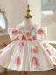 Flower Fairy White Beading Pearl Appliques Sequins Short Bow Birthday Flower Girl Dresses 2026 Ball Gown Off-The-Shoulder Short Sleeve