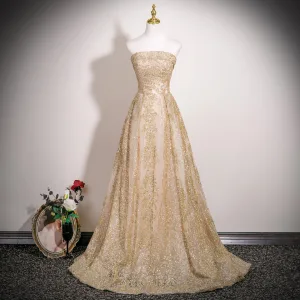 Scintillantes Sexy Doré Glitter Paillettes Faux Diamant Robe De Bal 2025 Princesse Bustier Sans Manches Dos Nu Train De Balayage Robe De Ceremonie