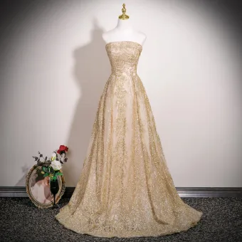 Błyszczące Seksowne Złote Cekinami Cekiny Rhinestone Sukienki Na Bal 2025 Princessa Bez Ramiączek Bez Rękawów Bez Pleców Trenem Sweep Sukienki Wizytowe
