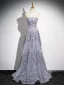 Bling Bling Grau Perlenstickerei Pailletten Ballkleider 2024 A Linie Bandeau Ärmellos Rückenfreies Lange Ball Festliche Kleider