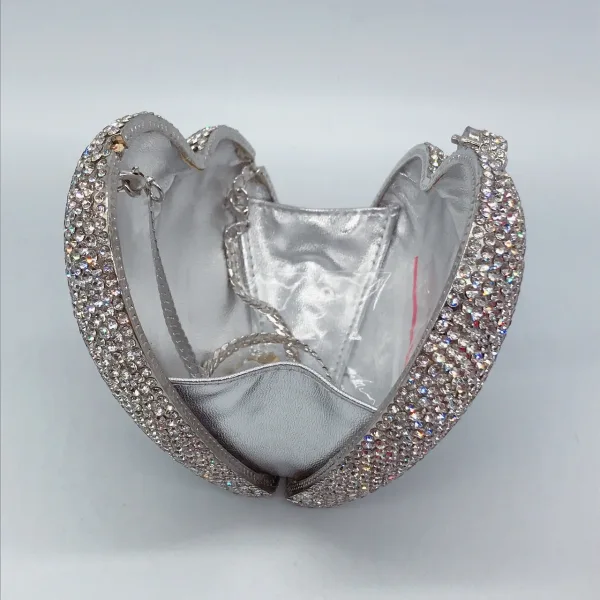 Charmant Rouge Forme de coeur Faux Diamant Pochette 2022 Métal Cocktail