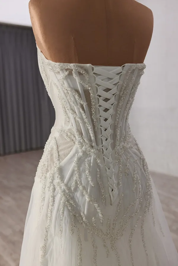Sexy White Beading Sequins Evening Dresses 2025 A-Line / Princess Strapless Sleeveless Backless Floor-Length / Long Evening Party Formal Dresses