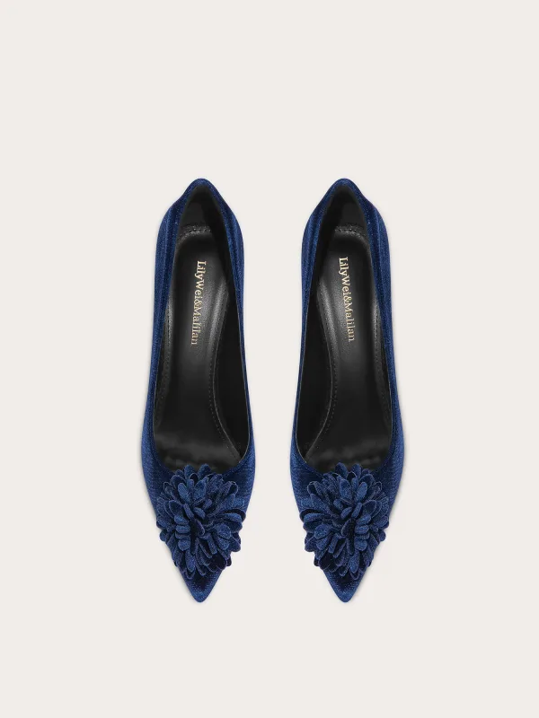 Vintage Koninklijk Blauw Avond Flueel Appliques Pumps 2025 10 cm Naaldhakken / Stiletto Spitse Neus Pumps Hoge Hakken