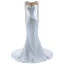 Haut de Gamme Blanche Fait main Perlage Perle Paillettes Robe De Mariée 2023 Trompette / Sirène Encolure Dégagée Manches Longues Tribunal Train Mariage