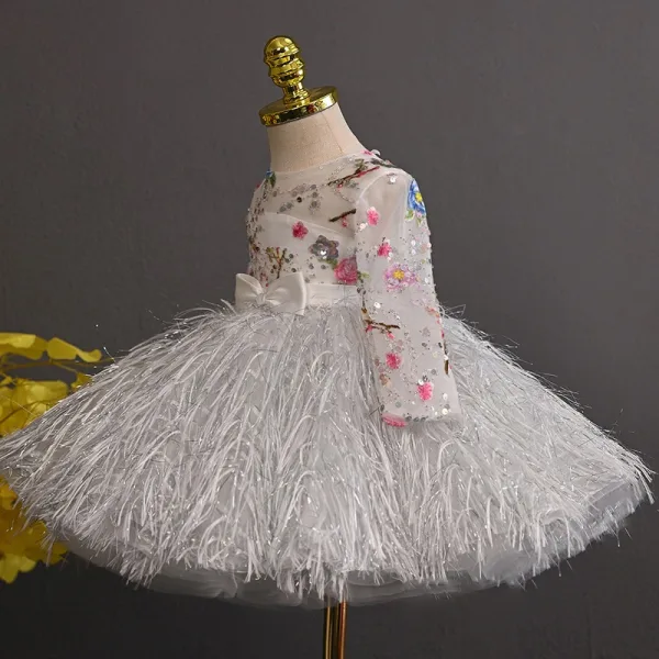 Flower Fairy White Appliques Lace Flower Beading Sequins Tassel Birthday Short Flower Girl Dresses 2025 Scoop Neck Tulle