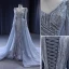 High-end Vintage / Retro Grey Beading Sequins Evening Dresses 2023 Trumpet / Mermaid V-Neck Long Sleeve Evening Party Court Train Formal Dresses