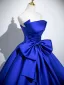 Elegant Royal Blue Satin Bow Prom Dresses 2025 Ball Gown Strapless Sleeveless Backless Floor-Length / Long Prom Formal Dresses