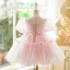 Chic / Beautiful Blushing Pink Bow Short Birthday Flower Girl Dresses 2024 Ball Gown Scoop Neck Puffy Short Sleeve Backless