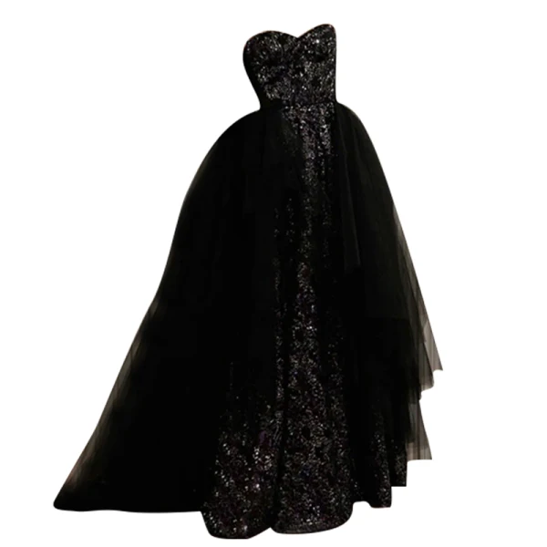 Sexy Noire Faux Diamant Paillettes Robe De Bal 2023 Princesse Bretelles Spaghetti Sans Manches Dos Nu Longue Promo Robe De Ceremonie