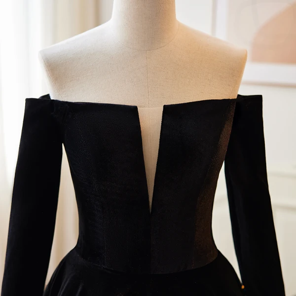 Chic / Beautiful Black Sequins Prom Dresses 2023 A-Line / Princess Off-The-Shoulder 3/4 Sleeve Backless Floor-Length / Long Formal Dresses