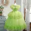 Chic / Beautiful Lime Green Ball Gown Birthday Cascading Ruffles Sequins Flower Girl Dresses 2022 Scoop Neck Short Sleeve Floor-Length / Long Flower Girl Dresses