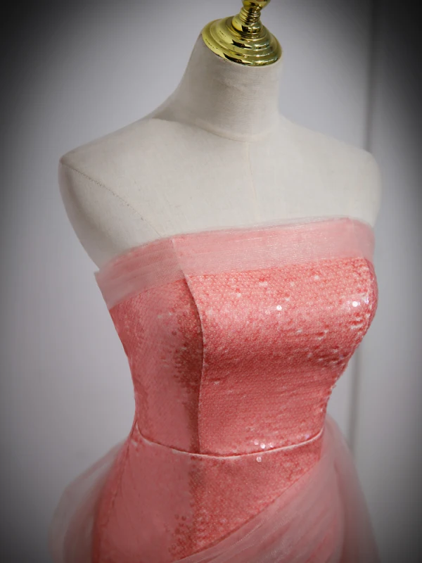 Scintillantes Sexy Rose Bonbon Paillettes Robe De Soirée 2023 Trompette / Sirène Bustier Sans Manches Dos Nu Train De Balayage Soirée Robe De Ceremonie
