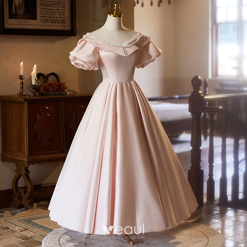 Prom Dress Monsoon Blush Dress Lovely Blushing Pink Satin Prom Dresses 2024  Ball Gown Scoop Neck