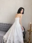 Charming Ivory Lace Flower Evening Dresses 2022 A-Line / Princess Strapless Sleeveless Backless Evening Party Floor-Length / Long Formal Dresses