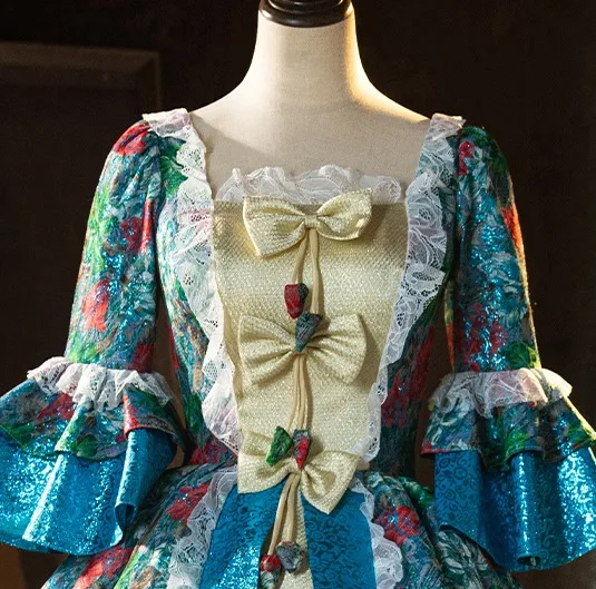 Medieval Vintage / Retro Multi-Colors Sequins Bow Cosplay Lolita Prom Dresses 2024 Ball Gown Scoop Neck 1/2 Sleeves Backless Floor-Length / Long Formal Dresses