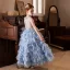 Fashion Sky Blue Pearl Appliques Birthday Flower Girl Dresses 2025 A-Line / Princess Scoop Neck Sleeveless Backless Floor-Length / Long