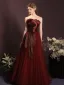 Charming Burgundy Bow Prom Dresses 2023 A-Line / Princess Strapless Sleeveless Backless Floor-Length / Long Prom Formal Dresses