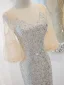 Sexy Silver Sequins Evening Dresses 2023 Trumpet / Mermaid V-Neck Short Sleeve Backless Floor-Length / Long Evening Party Formal Dresses