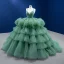 Haut de Gamme Vert Cendré Volants en Cascade Volants Robe De Bal 2022 Robe Boule Bretelles Spaghetti Sans Manches Dos Nu Longue Robe De Ceremonie