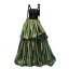 Fashion Clover Green Satin Ruffle Prom Dresses 2022 A-Line / Princess Spaghetti Straps Sleeveless Backless Lace Flower Floor-Length / Long Formal Dresses