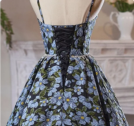 Flower Fairy Black Printing Knee-Length Homecoming Graduation Dresses 2024 A-Line / Princess Spaghetti Straps Sleeveless Backless