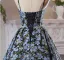 Flower Fairy Black Printing Knee-Length Homecoming Graduation Dresses 2024 A-Line / Princess Spaghetti Straps Sleeveless Backless