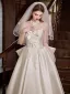 Elegant White Lace Flower Satin Wedding Dresses 2025 A-Line / Princess Strapless Sleeveless Backless Bow Floor-Length / Long